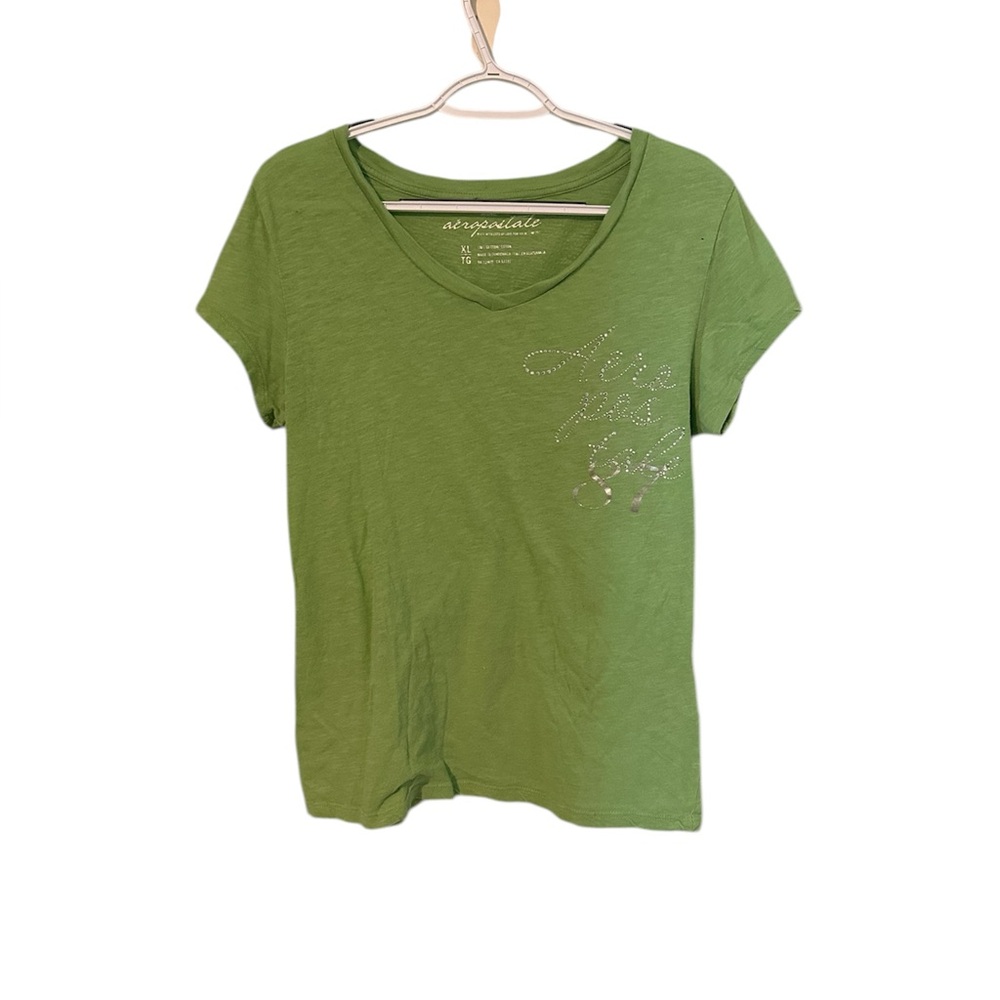 Aeropostale Y2K Women's Lime Green Short Sleeve Tee Extra Large Good Condition